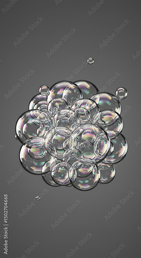 Poster iridescent soap bubbles cluster of floating bubbles abstract background macro photography