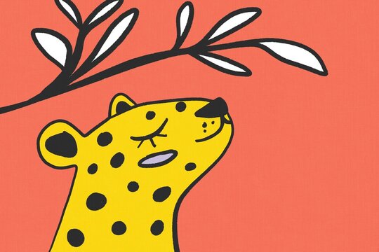 cheerful cheetah illustration on vibrant red background