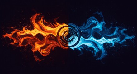 Abstract Fire and Water Flames on Dark Background