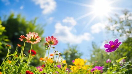 Vibrant Cosmos Flowers Basking in Summer Sunlight