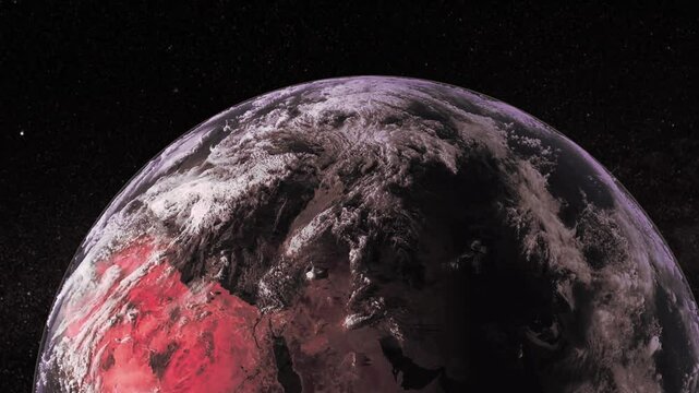 the earth textured in dark space 3d realistic animation, astronomy hyper realistic colored footage, detailed planet, motion graphics graphic element, 3d realistic sphere render world animated viideo