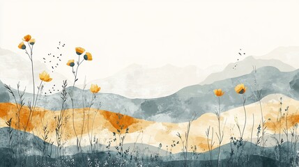Serene Mountainscape with Blooming Wildflowers