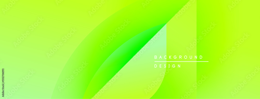 Poster Bright green abstract background. Overlapping shapes create dynamic visual effect. Minimalist design with text elements present.