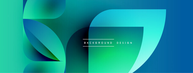 Abstract gradients overlap, creating dynamic visual effect. Modern design elements suggest innovation, fluidity, freshness. Minimal text present.