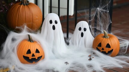 Enchanted Halloween Porch: Pumpkins, Ghosts, and Spiderwebs