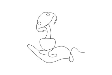 Mushroom continuous one single line art of Nature mushroom vector art illustration
