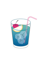 Refreshing Blue Lemonade with Cherry and Ice Cubes – Vector Illustration

