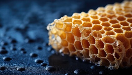 Close-up of honeycomb on dark surface