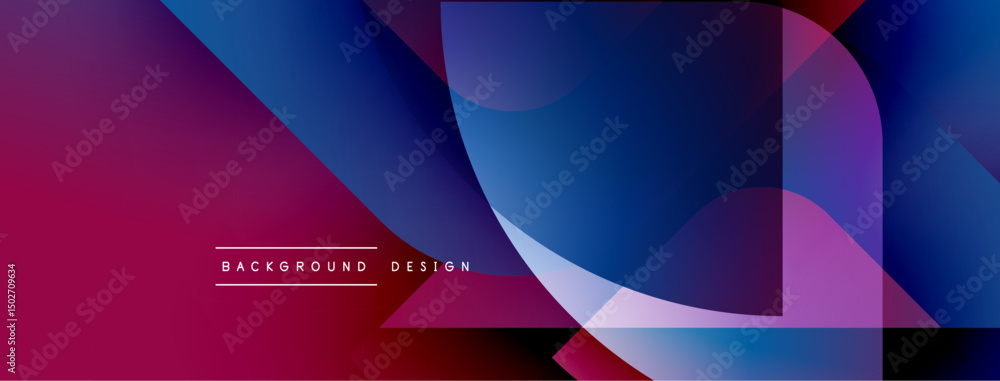 Poster abstract gradients overlap, creating dynamic visual effect. purple, blue hues dominate composition. 