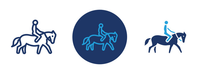 Set of colored pixel perfect horse Ride icon with 1 unexpanded, 1 silhouette, Horse ride icon depicting a person riding a horse.