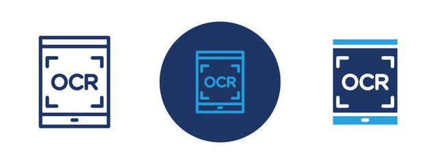Set of colored pixel perfect OCR icon with 1 unexpanded, 1 silhouette, OCR icon representing Optical Character Recognition technology.