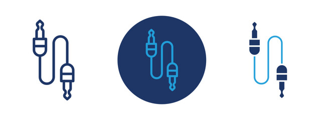 Set of colored pixel perfect AUX cable icon with 1 unexpanded, 1 silhouette, AUX cable icon representing a 3.5mm auxiliary audio connector.