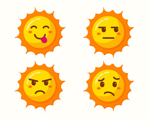 cute sun emoticons icons isolated set collection