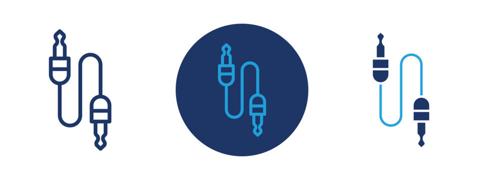 Set of colored pixel perfect AUX cable icon with 1 unexpanded, 1 silhouette, AUX cable icon representing a 3.5mm auxiliary audio connector.
