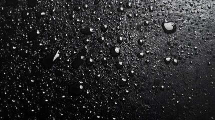 Photograph of water droplets on a dark surface, creating a textured, glistening effect.