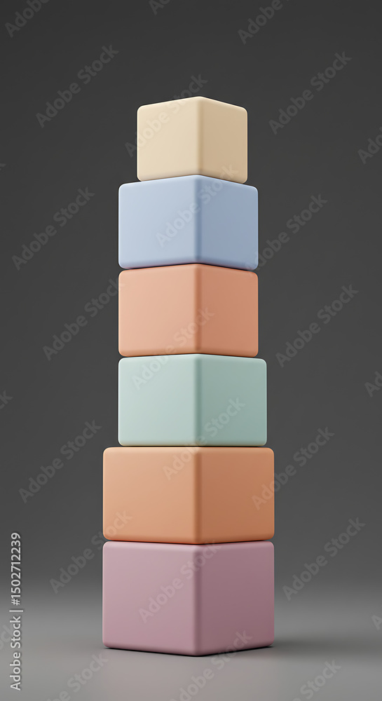 Poster stack of pastel colored cubes abstract geometric display minimalist design 3d render