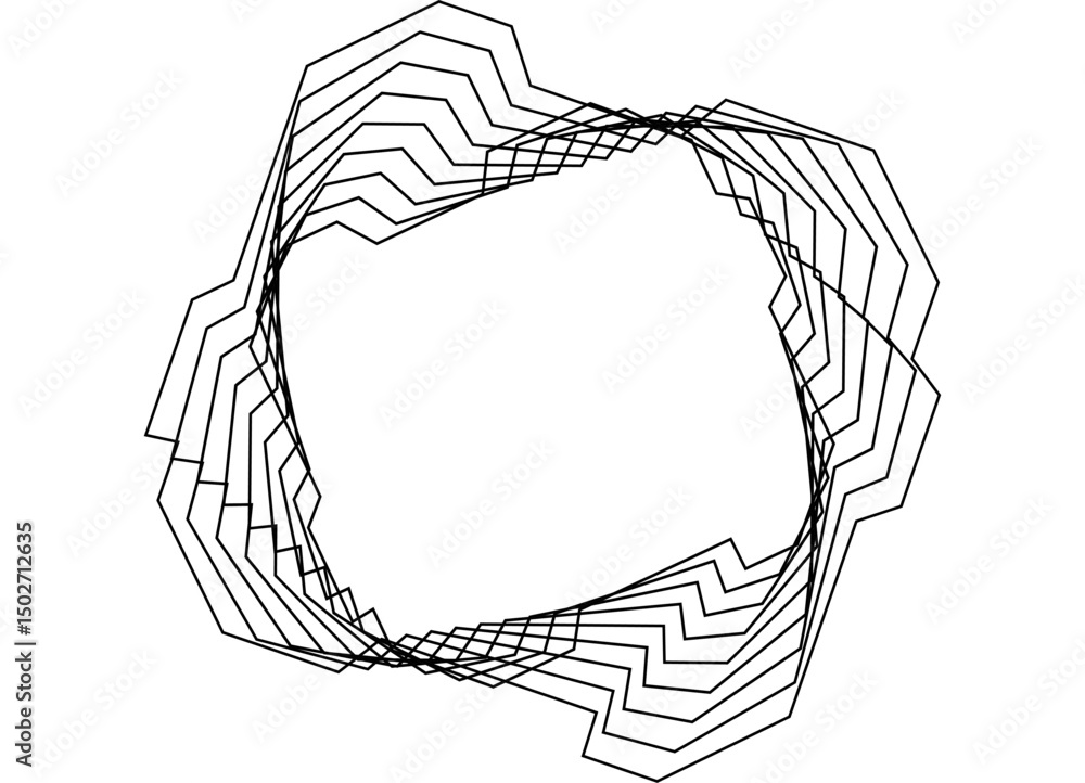 Poster vector symmetrical pattern of thin black broken lines on a white background. modern swirling design 