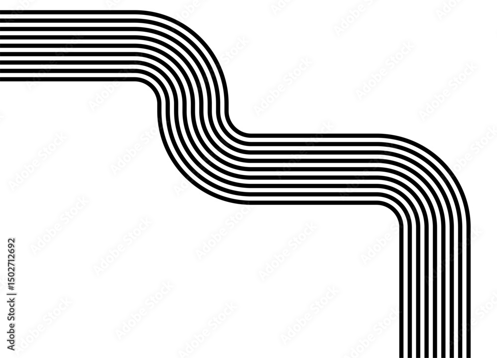 Poster abstract geometric pattern of black parallel lines curved at an angle of 90 degrees. on a white back