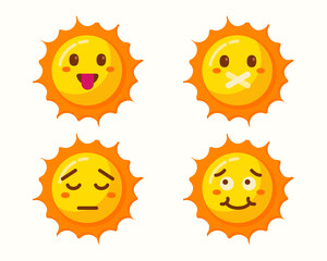 Sun cartoon with different expressions set collection