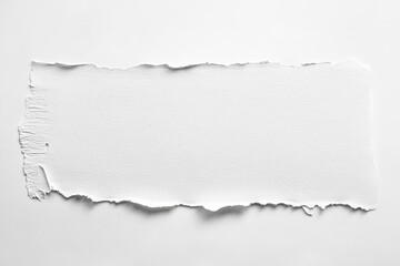 A rectangular piece of white paper with torn edges, isolated on a white background