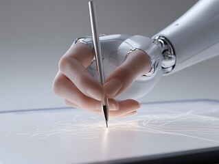 robotizing hand with pen writing