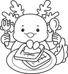 Outline of Illustration of cute axolotl activities icon.
Lineart of Funny pink axolotl in daily routine stickers.
