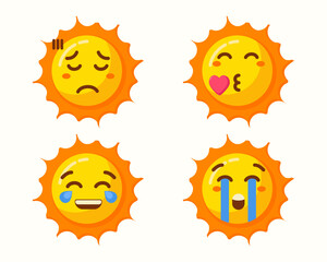 Sun cartoon with different expressions isolated set collection