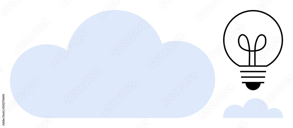 Poster light bulb floating near large and small clouds symbolizing digital storage, innovation, ideas. idea