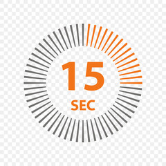 Fifteen second timer clock. 15 sec stopwatch icon. Vector illustration on isolated background	