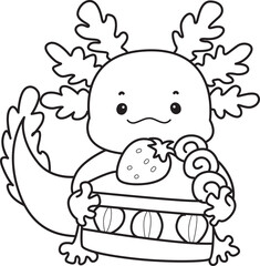 Outline of Illustration of cute axolotl activities icon.
Lineart of Funny pink axolotl in daily routine stickers.
