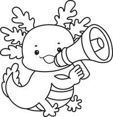 Outline of Illustration of cute axolotl activities icon.
Lineart of Funny pink axolotl in daily routine stickers.
