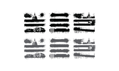 Obraz premium Paint brush strokes Discover a bold collection of grunge-style vector brush elements with ink strokes, splashes, and paint blots. Perfect for callouts, banners, and edgy compositions, all in high-cont