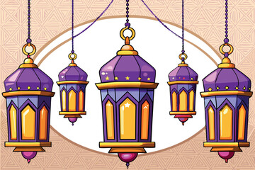 Obraz premium vibrant and detailed illustration of a luxurious golden lantern in ornate style hanging with intricate patterns on background