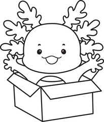 Outline of Illustration of cute axolotl activities icon.
Lineart of Funny pink axolotl in daily routine stickers.
