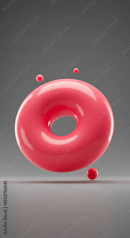 Aufkleber pink donut shaped object with small spheres abstract 3d render glossy texture