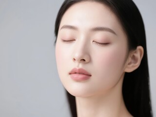 Fototapeta premium A person with closed eyes and a serene expression