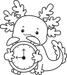 Outline of Illustration of cute axolotl activities icon.
Lineart of Funny pink axolotl in daily routine stickers.
