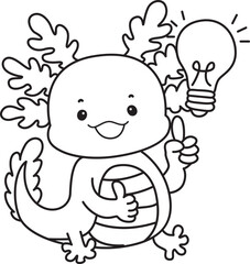 Outline of Illustration of cute axolotl activities icon.
Lineart of Funny pink axolotl in daily routine stickers.
