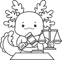 Outline of Illustration of cute axolotl activities icon.
Lineart of Funny pink axolotl in daily routine stickers.
