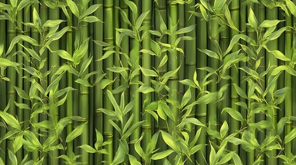 Digital illustration of bamboo stalks with overlapping green leaves creating a textured vertical pattern.