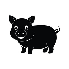 Pig silhouette black vector illustration. Full body farm animal outline for agriculture logos, food brands, or children's designs