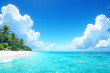 Fototapeta premium white sand beach with clear blue water and palm trees