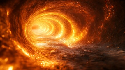 Enticing fiery vortex illustration with luminous light at the end of tunnel