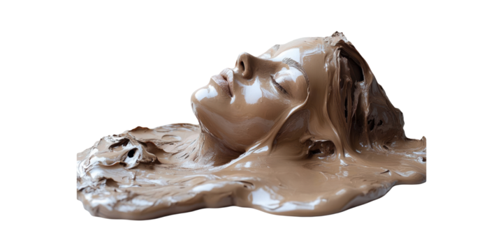 Clay-Covered Face In Relaxation Pose. Spa And Skincare Treatment Concept Isolated On Transparent Background - Powered by Adobe