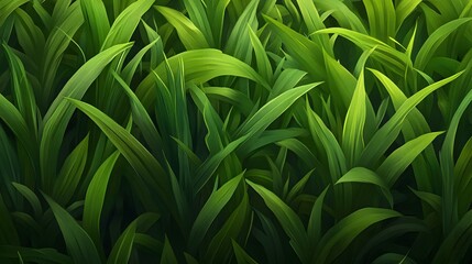 Fototapeta premium Digital illustration of dense, dark green blades of grass create a textured, shadowy background.