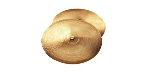 Pair Of Golden Cymbals. Musical Instrument For Percussion And Rhythm Isolated On Transparent Background