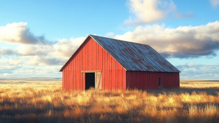 Obraz premium Rustic red barn in golden field