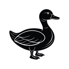 Duck silhouette black vector illustration. Full body waterfowl outline for pond logos, hunting designs, or wildlife branding