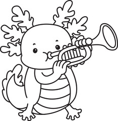 Outline of Illustration of cute axolotl activities icon.
Lineart of Funny pink axolotl in daily routine stickers.
