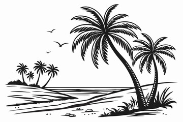 Black Palm Tree Silhouette Vector Set - Tropical Beach PNG